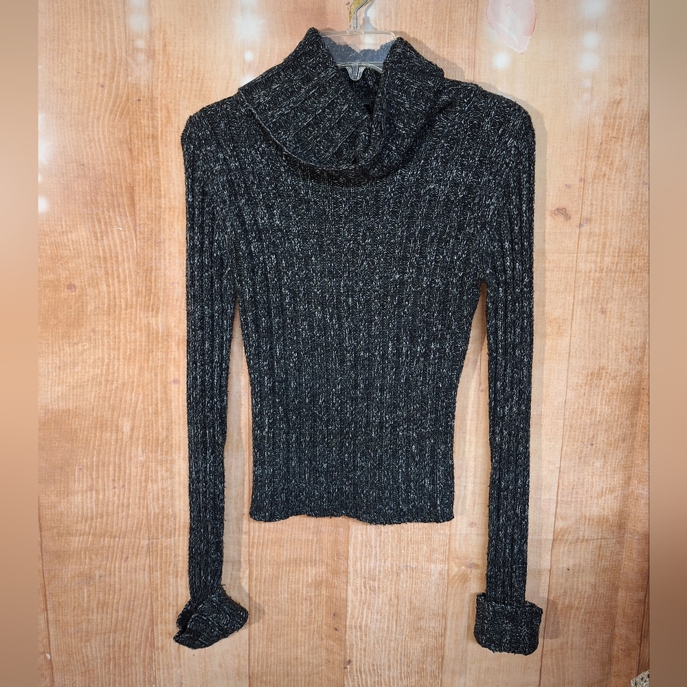 One Step Ahead Black Cowl Neck Sweater with Ribbed Texture